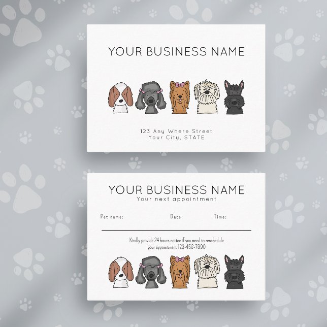 Appointment Card Cute Dog Breeds Simple White Tidsbeställning Kort (Skapare uppladdad)