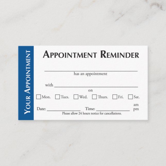 Appointment Reminder Cards - Dark Blue (Framsida)