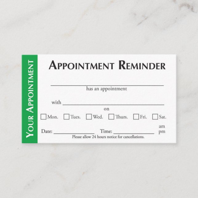 Appointment Reminder Cards - Green (Framsida)