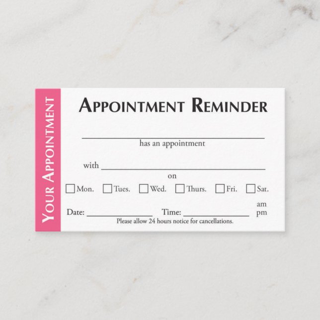 Appointment Reminder Cards - Pink (Framsida)