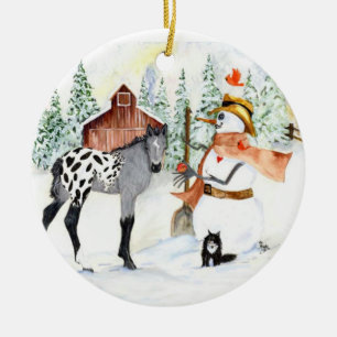 Appy colt och snögubbe julgransprydnad keramik