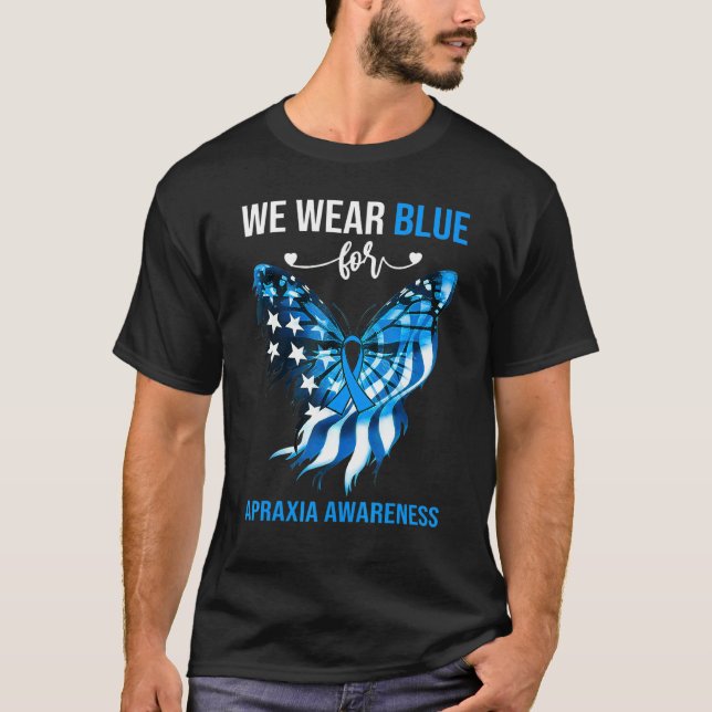 Apraxia Awareness 4th July Blue Butterfly T Shirt (Framsida)