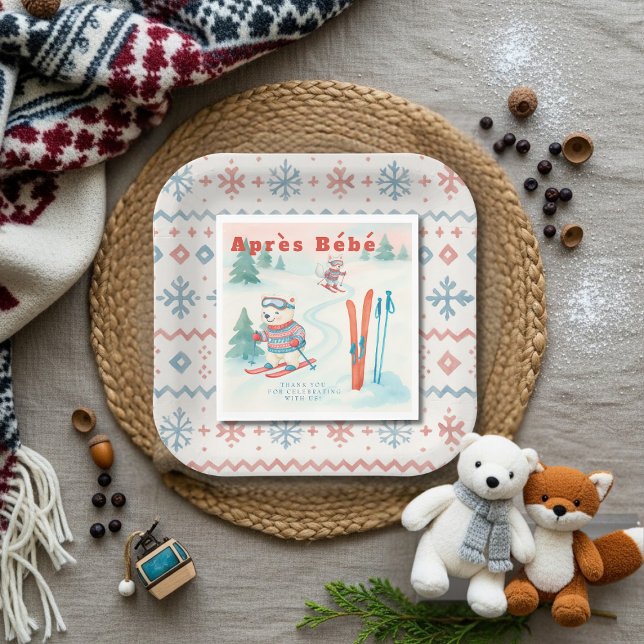 Après Bébé baby ski Polar bear Fox woodland Pappersservett (Après Bébé baby ski Polar bear Fox woodland Napkins)