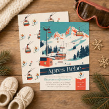 Après Bébé Retro Ski Baby Shower Inbjudan