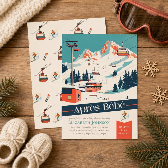 Après Bébé Retro Ski Baby Shower Inbjudan (Après Bébé Retro Ski Baby Shower Invitation)