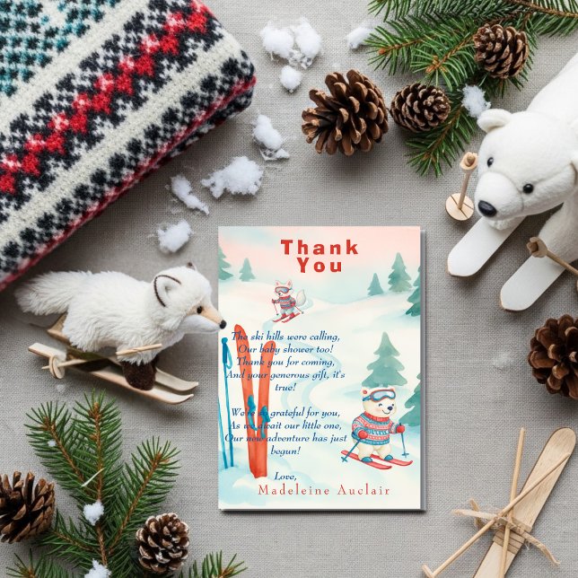 Après Bébé Ski baby isbjörn räv Tackkort Inbjudningar (Après Bébé Ski baby Polar bear fox Thank You card)