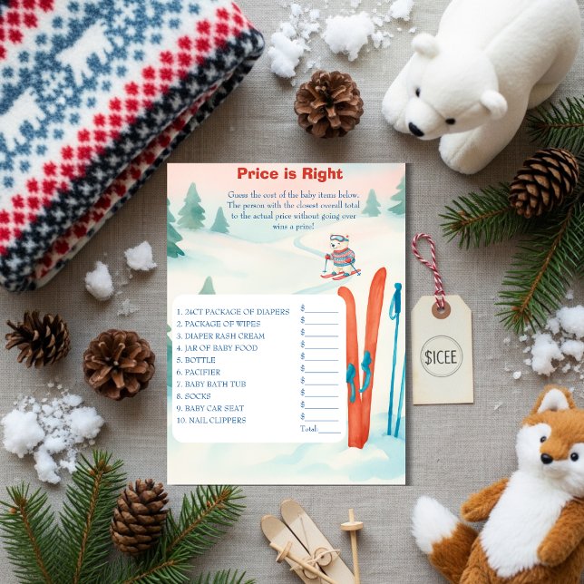 Après Bébé Ski Baby Prisvärd spelkort Inbjudningar (Après Bébé Ski Baby Price is Right Game card)
