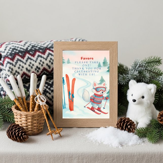 Après Bébé Ski Baby räv Gunst Table Sign    Inbjudningar (Après Bébé Ski Baby fox Favors Table Sign)