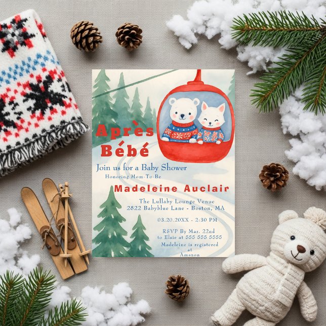 Après Bébé ski woodland animals winter baby shower Inbjudningar (Après Bébé woodland animal baby shower Invitation)