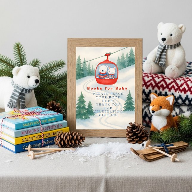 Après Bébé Skid Baby Trä Böcker för Baby Skylt Inbjudningar (Après Bébé Ski Baby Woodland Books for Baby Sign)