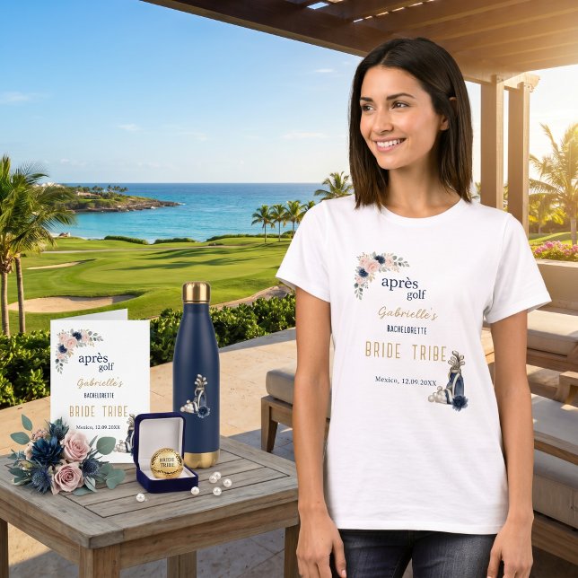 Après Golf Brudtärna Blå Elegant Klassisk Blommig T Shirt (Skapare uppladdad)
