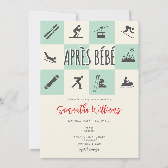 Apres Ski Apres Bebe Retro Chic Winter Baby Shower Inbjudningar (Framsida)