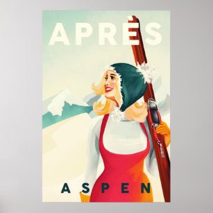 "Apres Ski Aspen" Coola Vintage Pinup Girl Skiing Poster