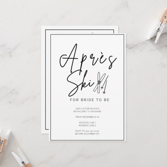 Apres ski bachelorette helg inbjudningar (Fram/Back In Situ)