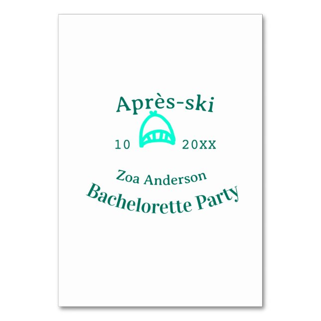Après-ski bachelorette party turquoise hat name da bordsnummer (Framsidan)