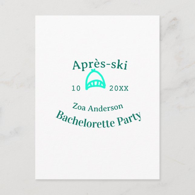Après-ski bachelorette party turquoise hat name da vykort (Framsida)