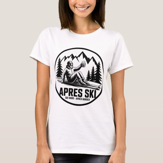 Après Ski Beer & Skier Winter Mountain Sticker T Shirt (Framsida)
