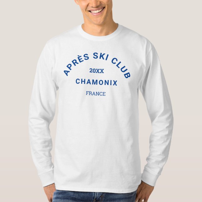 Après Ski Club Blue Ski Resort Crest White Herr T Shirt (Framsida)