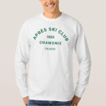 Après Ski Club Winter Green Ski Resort Crest Mäns T Shirt<br><div class="desc">Après Ski Club,  vinter grönt skidområde vapen,  vit t-shirt. Anpassa med året för din skidresa,  skidområdets namn och plats. Perfekt för en gruppsemester på skidresa,  som en present för att minnas en tidigare resa eller för en après ski tema svensexa. Designad för att matcha vår Après Ski Club kollektion.</div>