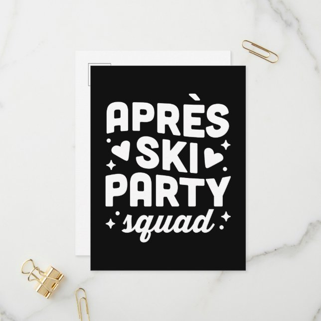 Après ski firar squad svart och vit inbjudan vykort (Fram/Back In Situ)