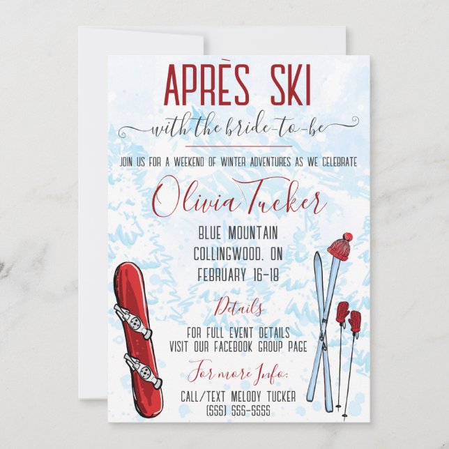 Apres Ski med Bride to be! Ski Bachelorette Inbjudningar (Framsida)