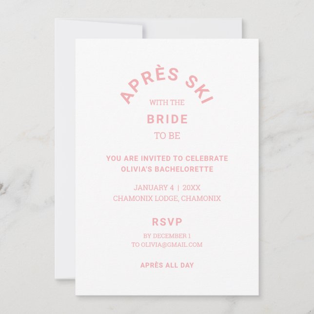 Après ski med briden be Rosa Bachelorette Resa Inbjudningar (Framsida)