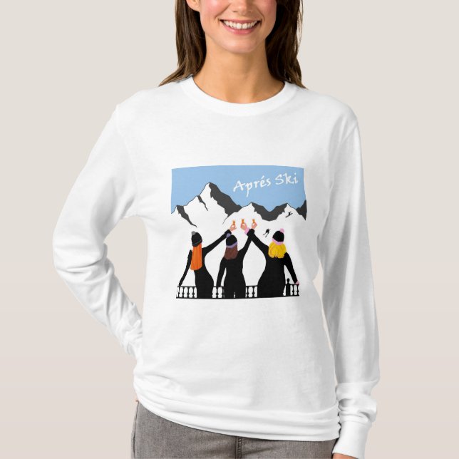 Aprés ski med dam som har drycker t shirt (Framsida)
