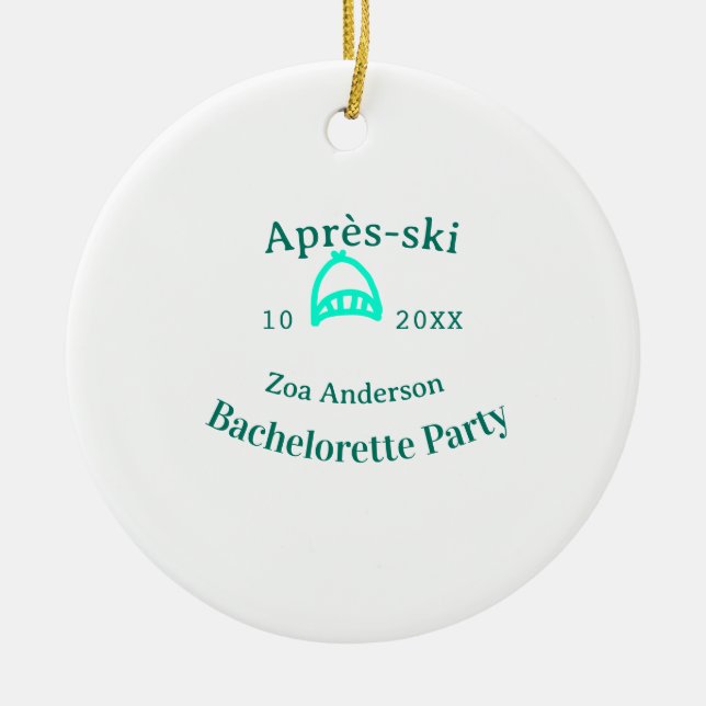 Après-ski möhippa turkos hatt namn da julgransprydnad keramik (Framsidan)