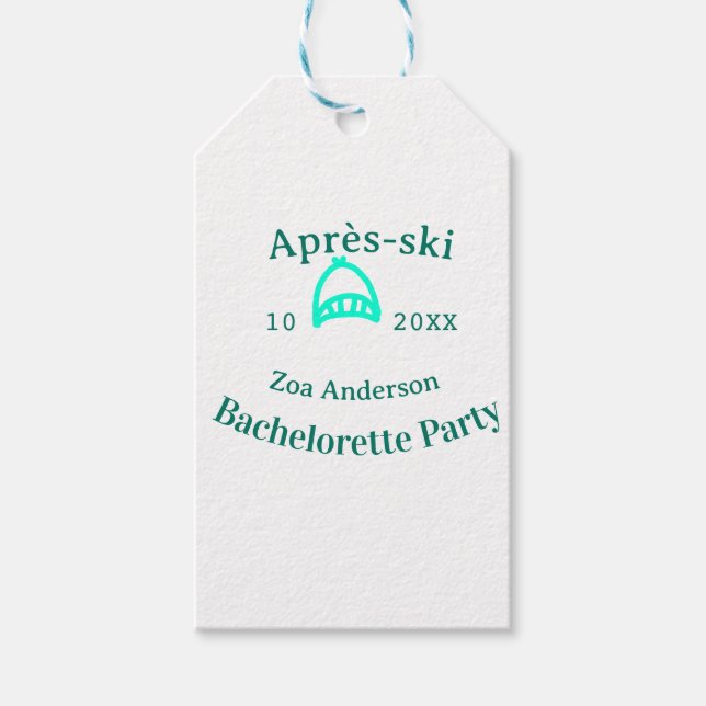 Après-ski möhippa turkos hatt namn datum presentetikett (Framsidan)
