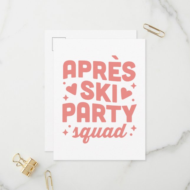 Apres ski party girls squad pink aesthetic inbjudan vykort (Fram/Back In Situ)