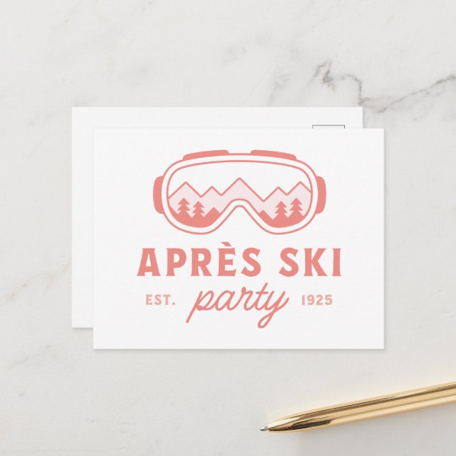 Apres ski party skiing girls night pink aesthetic vykort (Fram/Back In Situ)