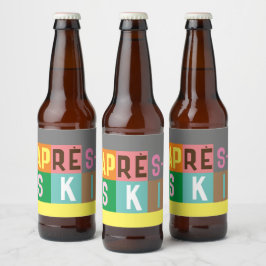 Après-ski Retro Skier Färg Block Ölflaska Etikett