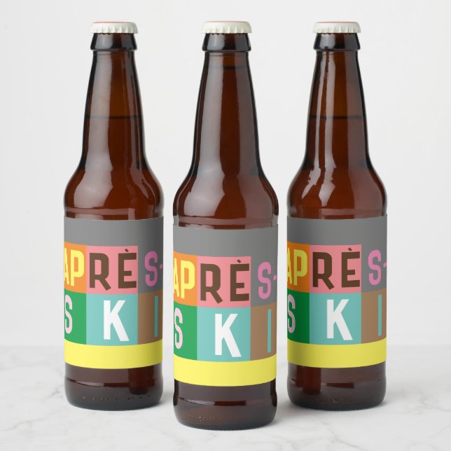 Après-ski Retro Skier Färg Block Ölflaska Etikett (Flaskor)