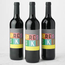 Après-ski Retro Skier Färg Block Vinflaska Etikett