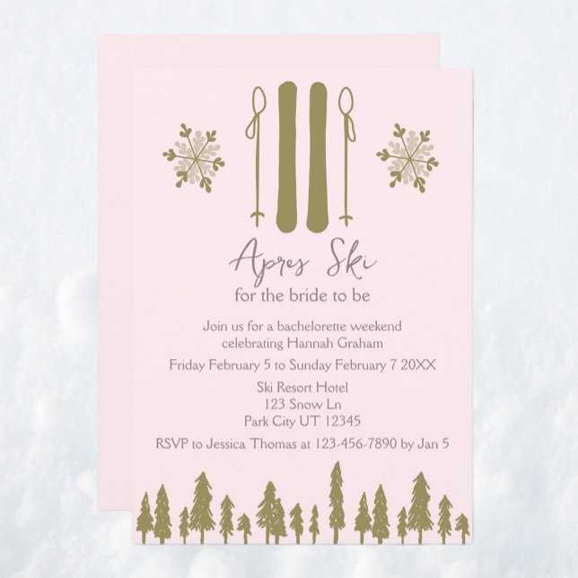 Apres Ski Rosa Bachelorette Party Helg Inbjudningar (Skapare uppladdad)