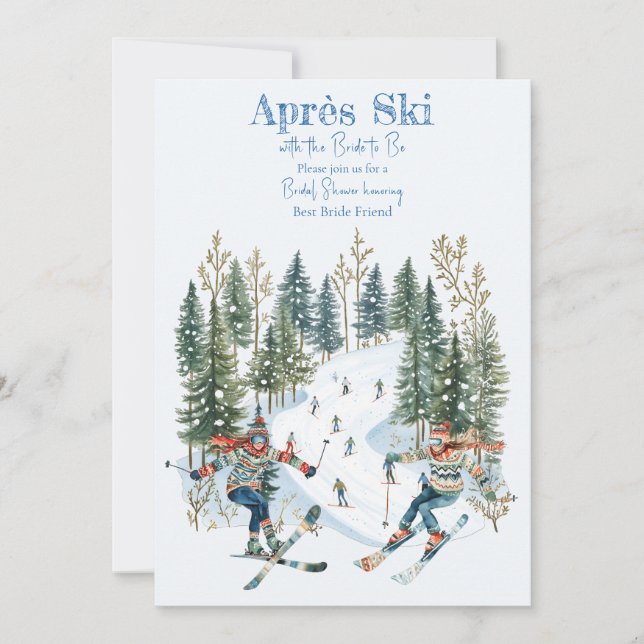 Après Ski vinter skids bröllopsdusch inbjudan (Framsida)
