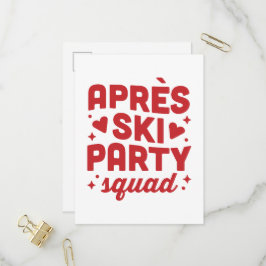 Après-skidfest firar trupp semester röd estetik inbjudan vykort