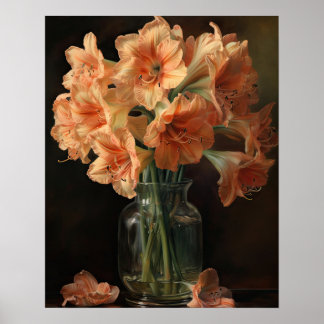 Apricot Amaryllis Flowers Art Print Poster