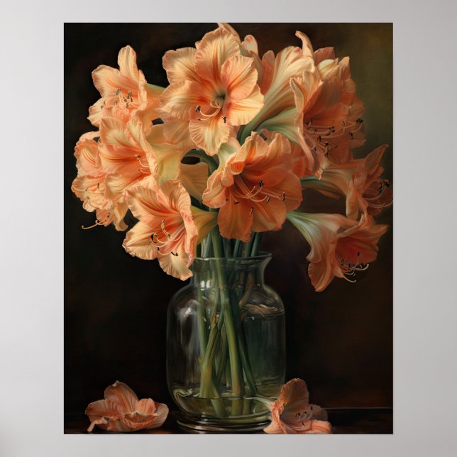 Apricot Amaryllis Flowers Art Print Poster (Framsidan)