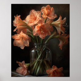 Apricot Amaryllis Flowers Art Print Poster