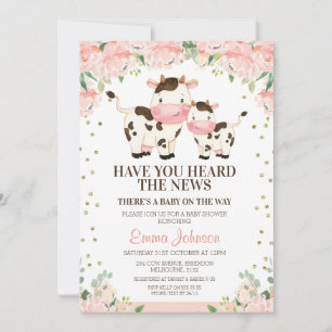 Apricot Blommigt Heard News Cow Baby Shower Inbjudningar