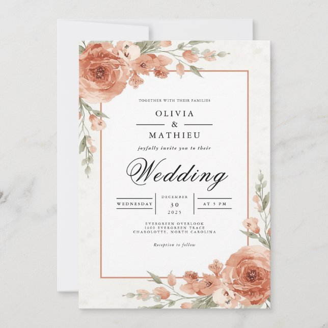 Apricot Blossom Flourish Wedding Inbjudningar (Framsida)