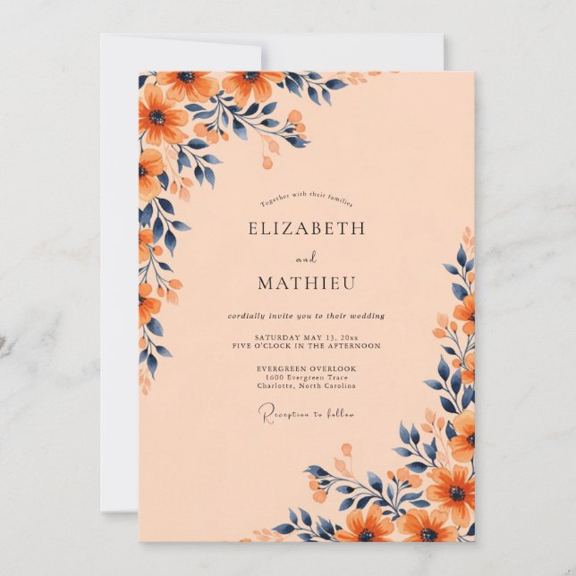 Apricot Bold Autumnal Wedding Inbjudningar (Framsida)