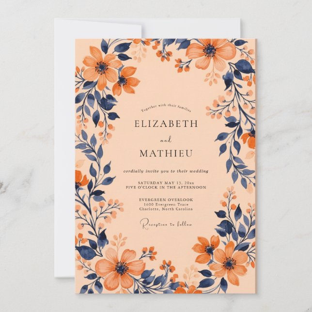 Apricot Captivating Botanical Wedding Inbjudningar (Framsida)