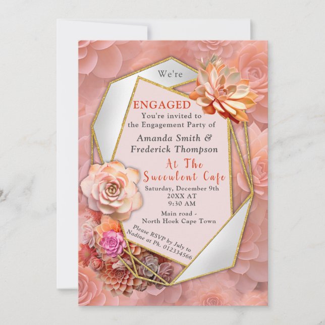 Apricot Crush Färg 2024 med Succulents Inbjudningar (Framsida)