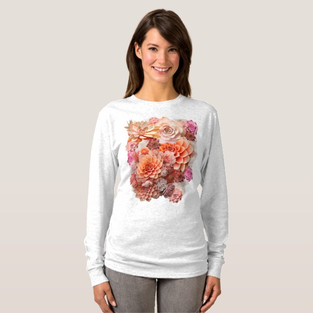 Apricot Crush Färg 2024 med Succulents T Shirt (Hel framsida)