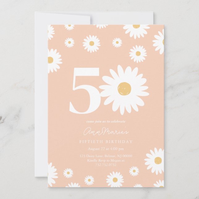 Apricot Daisy 50:e födelsedagsinbjudan Inbjudningar (Framsida)