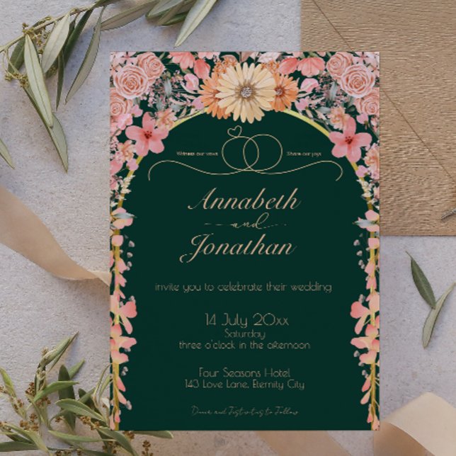 Apricot Emerald Wildblombröllopsinbjudan Inbjudningar (Skapare uppladdad)