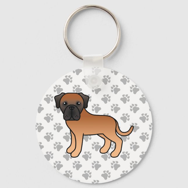 Apricot Engelsk Mastiff Söt Tecknad Hund Nyckelring (Framsida)