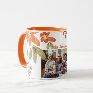 APRICOT FÄRG BLOMMIGT RAM FAMILY BILD MUGG